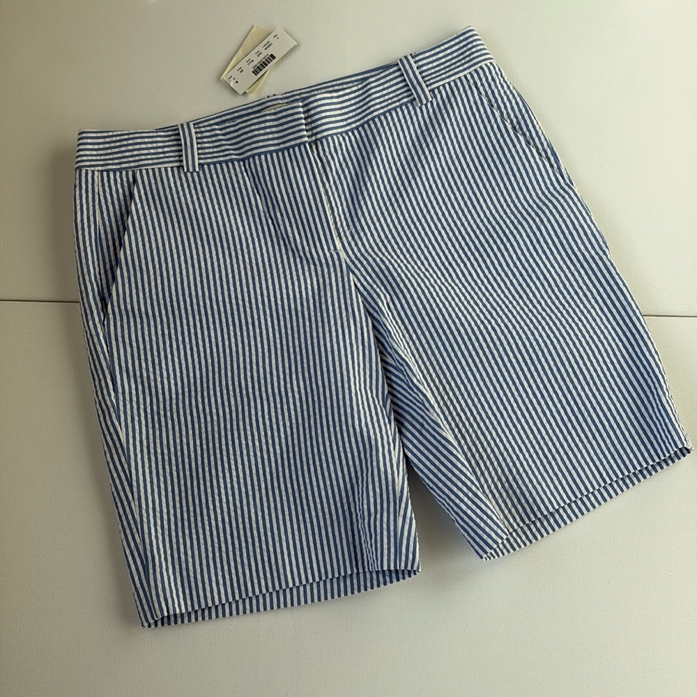 J. Crew Seersucker Navy and White 9” Bermuda Shorts NWT 4